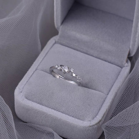 Buy 1 Piece 999 Sterling Silver Saturn & Star Cz Ring, Delicate Celestial Style, For Daily Wear & Valentine'S Gifts online at Fashionner.