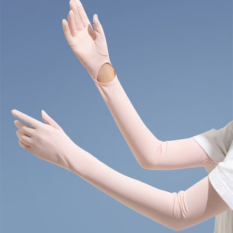 Gants manches longues femme en nylon et soie glacée de protection solaire UV - Manches longues de protection solaire d'été
