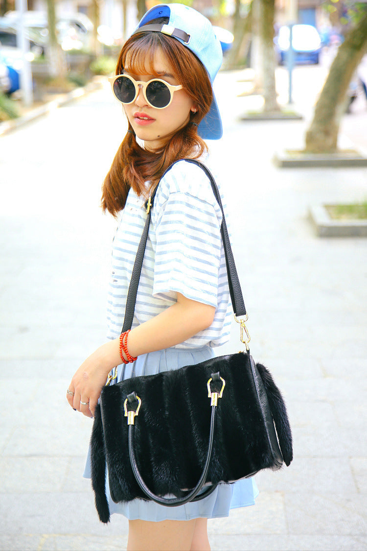 Mink Fur Leather Handbags Women's Leather Handbags - Fashionner
