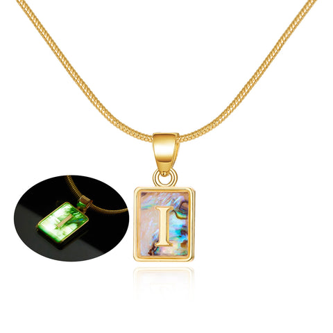 26 Letter Square Necklace Colorful Shell Luminous Pendant Chain Necklace For Women Temperament Ladies Jewelry - Fashionner