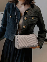 Embroidered thread chain portable small square bag shoulder bag - Fashionner