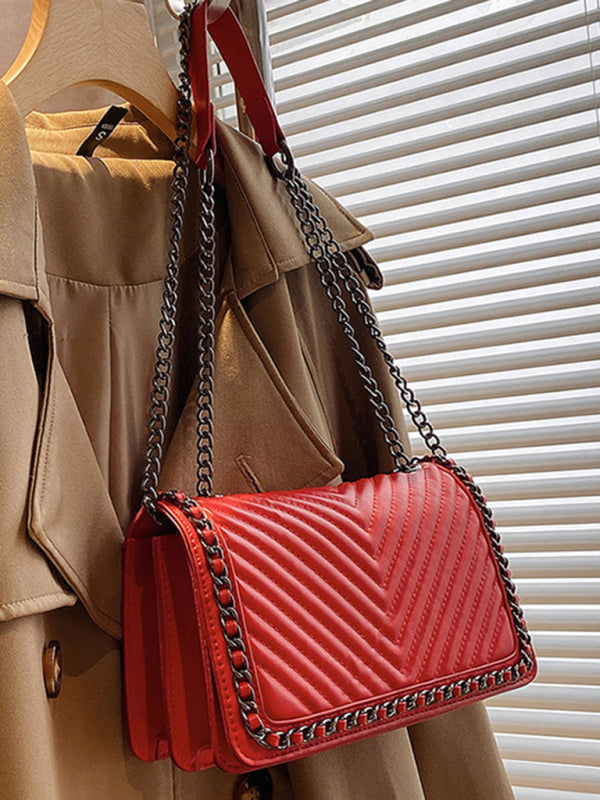Embroidered thread chain portable small square bag shoulder bag - Fashionner
