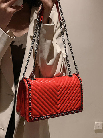 Embroidered thread chain portable small square bag shoulder bag - Fashionner