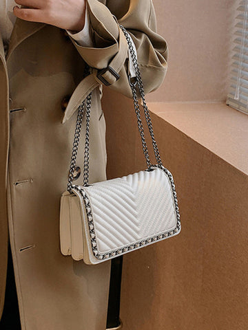 Embroidered thread chain portable small square bag shoulder bag - Fashionner