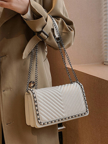 Embroidered thread chain portable small square bag shoulder bag - Fashionner