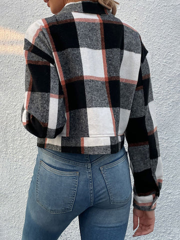 New women's plaid cross-border long-sleeved shirt jacket - Fashionner