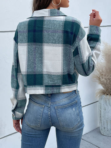 New women's plaid cross-border long-sleeved shirt jacket - Fashionner