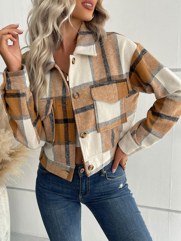New women's plaid cross-border long-sleeved shirt jacket - Fashionner
