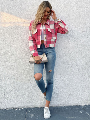 New women's plaid cross-border long-sleeved shirt jacket - Fashionner