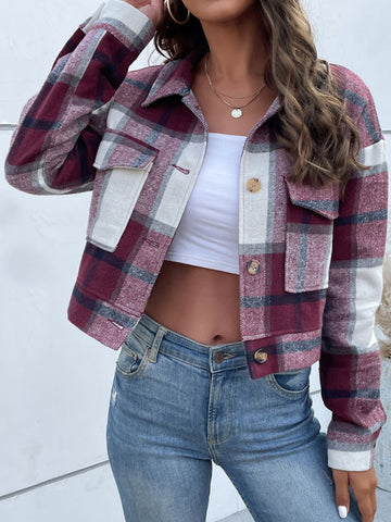 New women's plaid cross-border long-sleeved shirt jacket - Fashionner