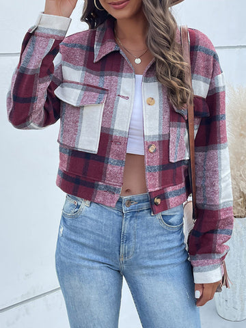 New women's plaid cross-border long-sleeved shirt jacket - Fashionner