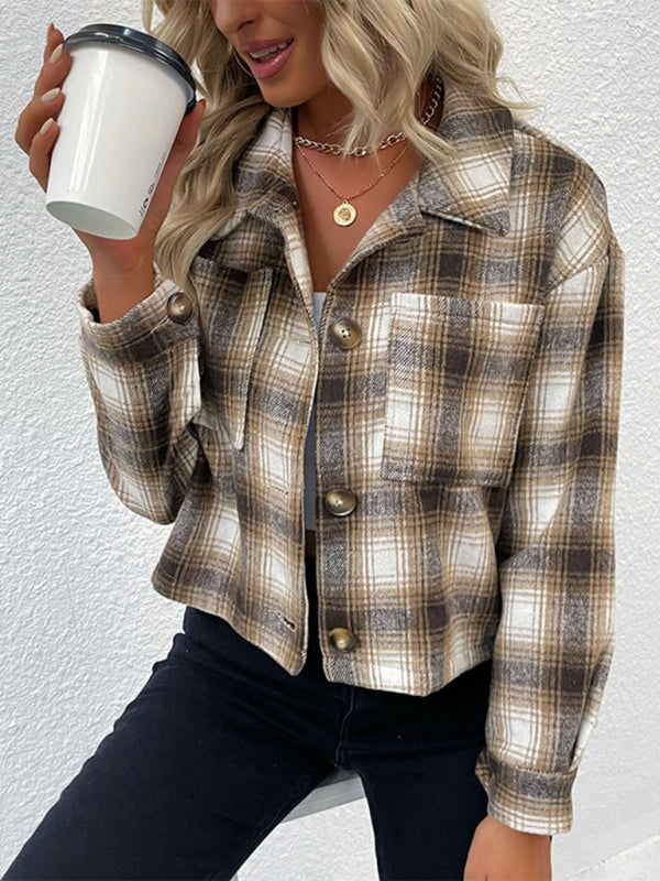 New women's plaid cross-border long-sleeved shirt jacket - Fashionner