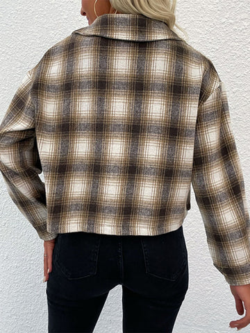 New women's plaid cross-border long-sleeved shirt jacket - Fashionner