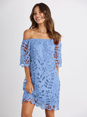 New casual tube top one shoulder hollow dress - Fashionner