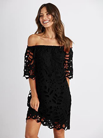 New casual tube top one shoulder hollow dress - Fashionner
