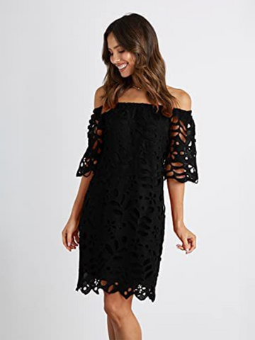 New casual tube top one shoulder hollow dress - Fashionner