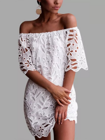 New casual tube top one shoulder hollow dress - Fashionner