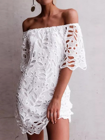 New casual tube top one shoulder hollow dress - Fashionner