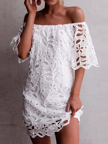 New casual tube top one shoulder hollow dress - Fashionner