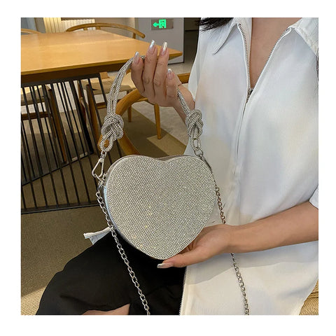 Buy Luxury Diamonds Heart Design Handbags For Women Shiny Stone Women Shoulder Bag New Style Women'S Bag Party Cute Purse online at Fashionner.