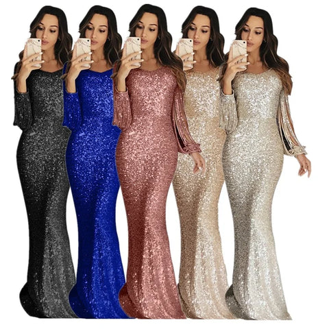 Buy Evening Dresses Women'S Long Maxi Dress Ladies Long Sleeve Sequins Party Prom Dress online at Fashionner.