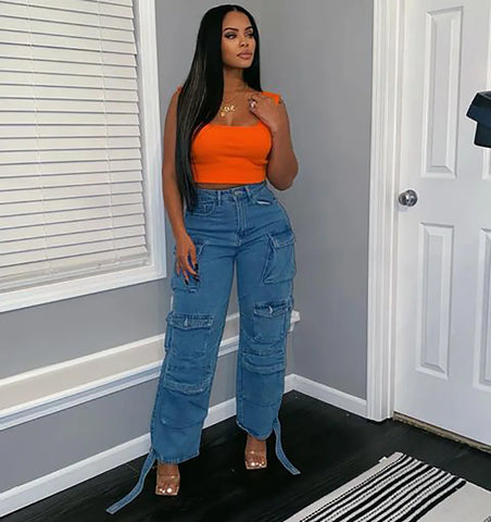 Buy Cutenova My23Pt629 Ins Trendy Cargo Pants Women'S Jeans Streetwear Plus Size Women'S Jeans With Multiple Pockets online at Fashionner.