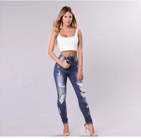 Buy New Design Cotton High Waist Women Denim Trousers Pencil Pants Skinny Jeans Slim Fit Women Plus Size Women Jeans online at Fashionner.