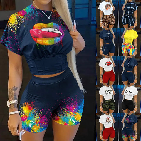 Buy Z98048 Fashion Casual Y2K Print Summer Faith Short Sets Women Two Pieces Clothes online at Fashionner.