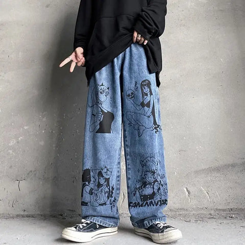 Buy Lace Up Jeans Women Design Spring Print High Waist Straight Loose Trousers Pants Fashion Women'S Pant online at Fashionner.