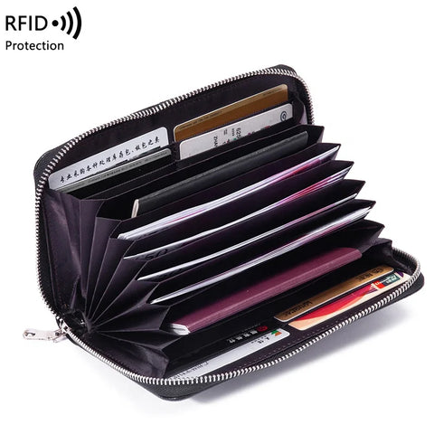 Buy Minimalist Cowhide Genuine Leather Ladies Wallet Long Carteras Mujer Zipper Multifunction Card Holder Rfid Wallet Women online at Fashionner.